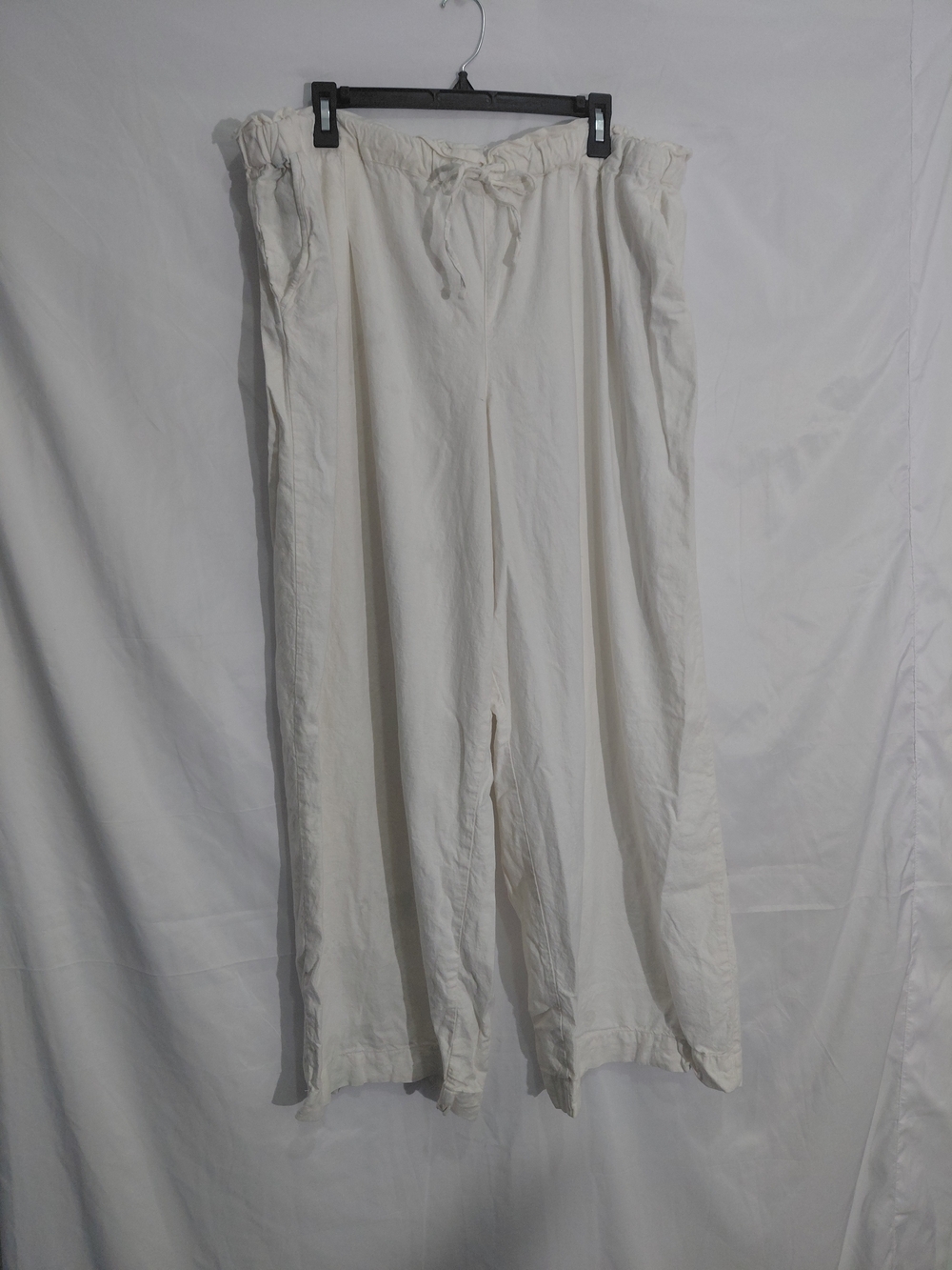 Time and Tru Cream Wide-Leg Drawstring Pants Linen